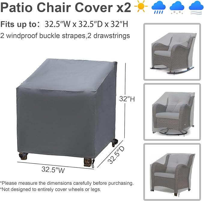 Patio Furniture Covers,Outdoor Furniture Cover Waterproof,Patio Furniture Set Covers for 4 Piece Outdoor Conversation Set,Patio Covers Set X-Large (Grey) - Image 2