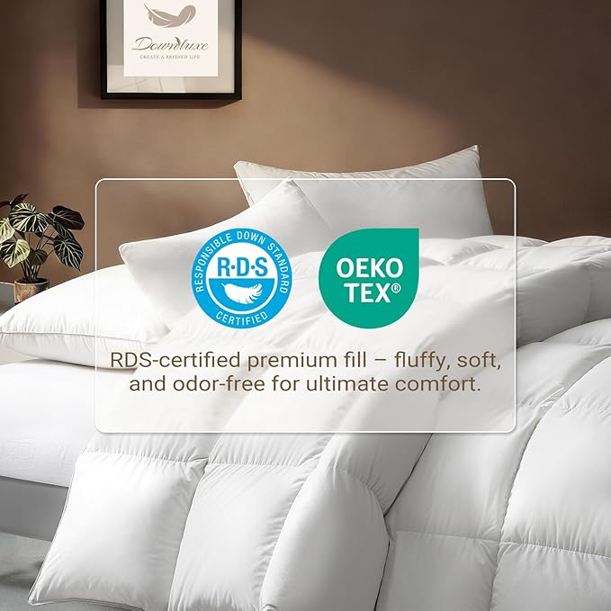 downluxe Feather Down Fiber Comforters Twin Size Fluffy All Season Duvet Insert Soft Breathable Bedding Comforter with Box Stitch Design & 8 Duvet Loops
