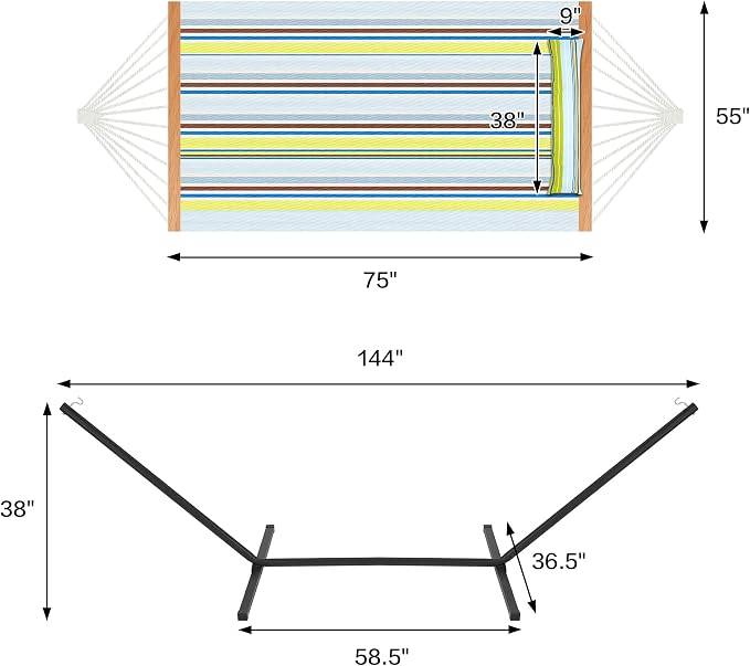 Homgava Two Person Hammock with Stand for Outside Heavy Duty, Outdoor Patio Hammock with Portable Steel Stand, Large Double Hammocks,480lbs Capacity.(Light Blue Stripes) - Image 4