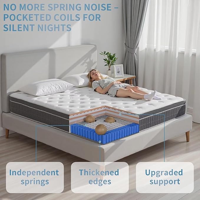inight Twin Hybrid Mattress 14 Inch, Fresh-Sleep Tech with Nebulign Foam, Medium Firm Cooling Airflow for Pressure Relief, Fiberglass Free, CFR 1633 Compliant