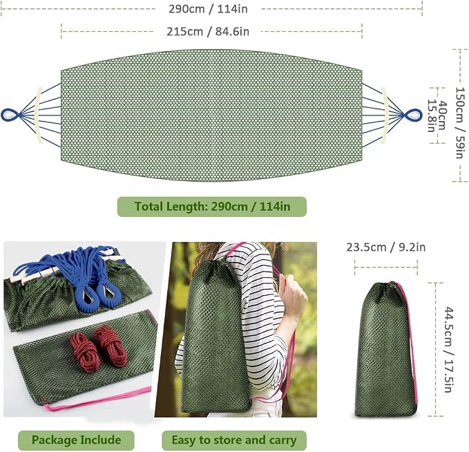 Outerman Camping Hammocks 290 * 150cm(Max 550lb),Breathable Soft Nylon Hammocks with Balance Beam Sturdy Metal Knot Tree Ropes and Travel Bag, Perfect for Outdoor/Indoor Patio Backyard etc. - Image 4