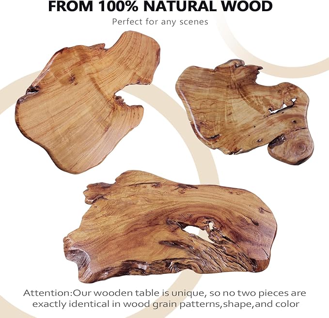 Natural Wood Coffee Table, Unique Live Edge Coffee Table for Living Room