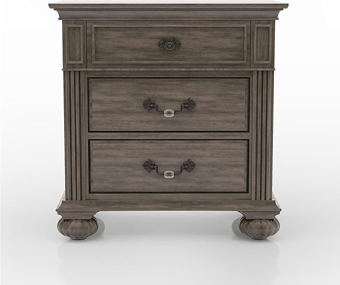 Furniture of America Malierd Traditional Wood 5-Piece Bedroom Set, Panel Queen-Size Bed, 3-Drawer Nightstands, Dresser and Mirror, Box Spring Required for Bedroom, Gray