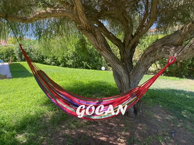 GOCAN Brazilian Double Hammock 2 Person Extra Large 220x160cm Total Length 330cm Load 500lb Canvas Cotton Hammock for Patio Porch Garden Backyard Lounging Outdoor and Indoor(Rainbow) XXL - Image 6