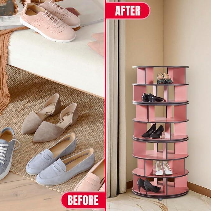 Kings Brand Furniture - 7-Tier Rotating Shoe Rack, 360° Revolving Lazy Susan Spinning Shoe Rack Tower Storage Organizer for Closet Entryway Bedroom Hallway, Red - Image 5