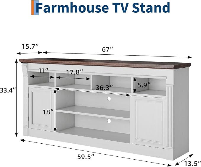 GAOMON TV Stand for TVs Up to 75 Inches, Entertainment Center with Open Storage Shelves and Cabinets, Farmhouse Media TV Console Table for Living Room, Bedroom, White - Image 2