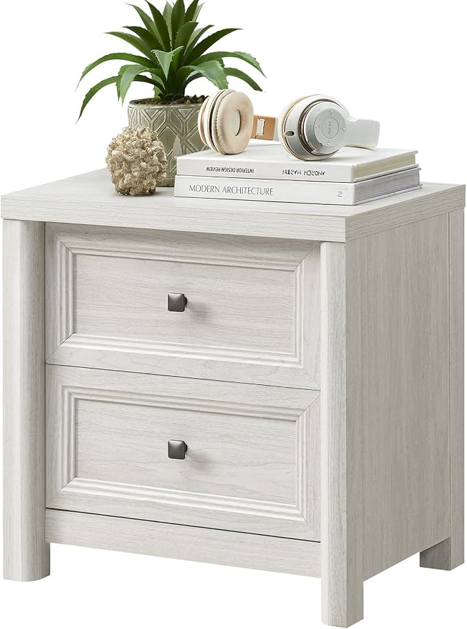 Standifurno White Night Stand with Drawers, Rustic Washed White Nightstand, Farmhouse Bed Side Table for Bedroom, Bedside End Table for Living Room, Bedroom Furniture, Large Storage Wood Nightstand by StandifurnoFurniture