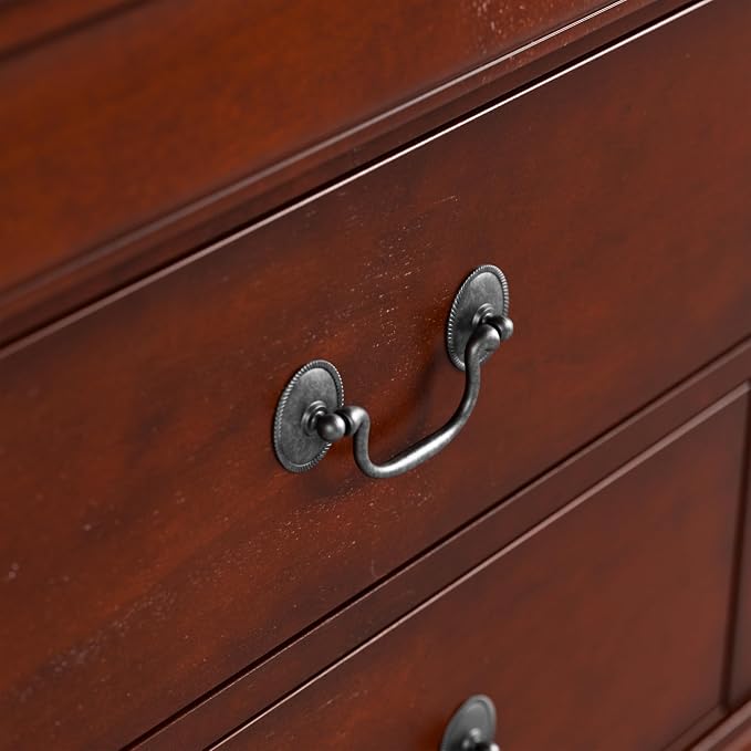 Furniture of America Arabella Traditional Solid Wood Nightstand with Drawers and Antique Nickle Handles, Small Bedside Table, No Assembly Wooden Night Stand for Bedroom, Guest Room, Dorm, Cherry - Image 9