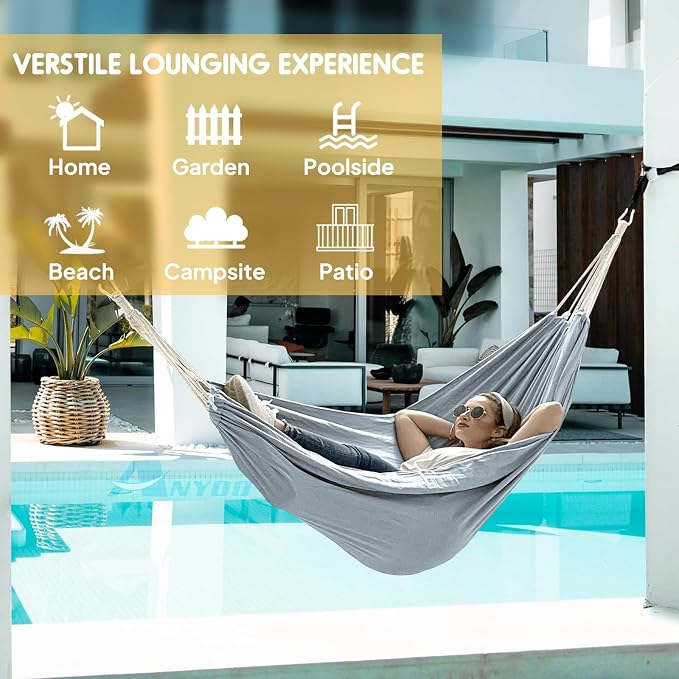 ANYOO Cotton Hammock Portable Camping Hammocks for Hanging Sturdy Garden Comfortable Fabric Hammock with Tree Straps Up to 660lbs with Travel Bag for Camping Outdoor/Indoor Patio Backyard - Image 4