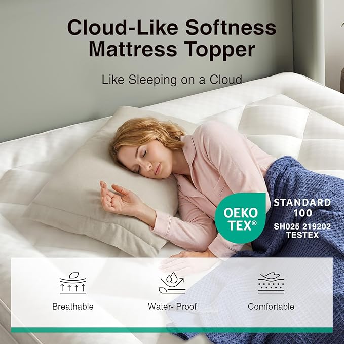 Novilla Queen Mattress Topper, Extra Thick Pillow Top Mattress Pad, Down Alternative Fill Breathable Cotton Cover, 8-21" Deep Pocket Soft Bed Topper for Back Pain Relief, Oatmeal
