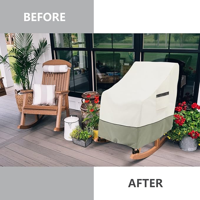 Patio Rocking Chair Cover 2-Pack,Rocking Chair Covers for Outdoor Furniture, 27.5W x 32.5D x 39H Inch,Rocking Chair Covers Waterproof,White&Grayish Green - Image 7
