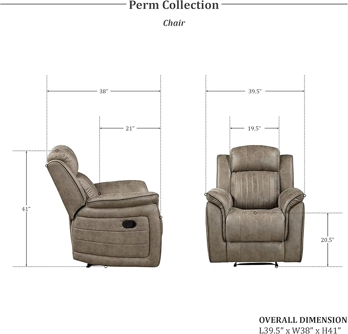 Lexicon Recliner Living Room Set, Home Theater Seating, Manual Polished Microfiber Upholstery Recliner Sofas, RV Couch Including Double Reclining Sofa, Loveseat and Chair, 3-Piece Set, Sandy Brown