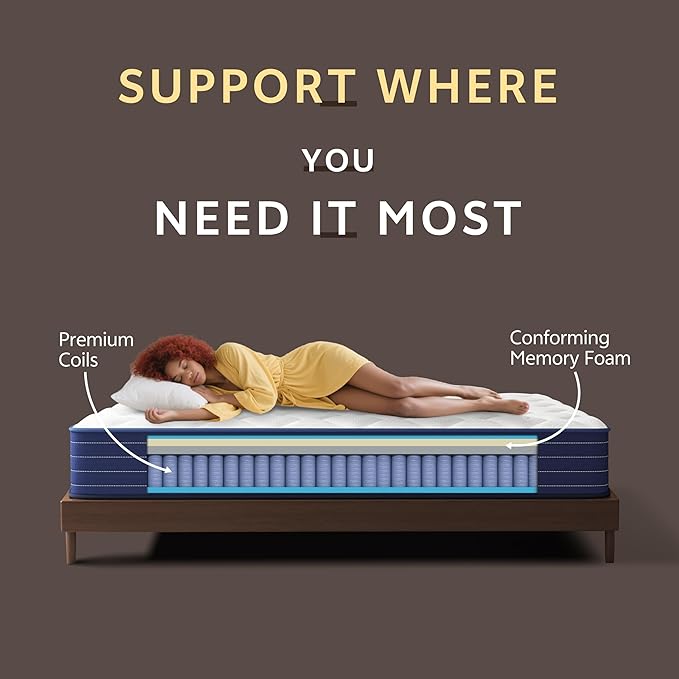 Traumliebe Queen Mattress, 12 Inch Queen Size Mattresses in a Box, Mattress Queen Size, Pocket Spring&Memory Foam, Medium, Motion Isolation, CertiPUR-US Certified