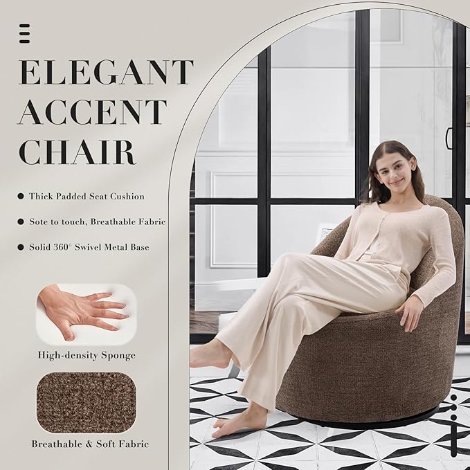 COLAMY Swivel Accent Chair Set of 2, 360° Swivel Chair with Hidden Storage, Modern Small Barrel Swivel Armchair for Living Room/Bedroom, Brown