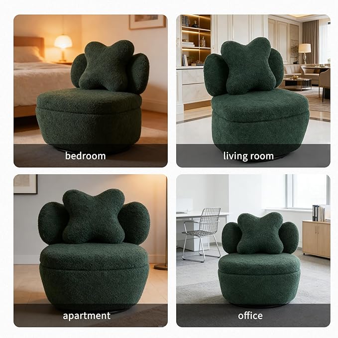 Teddy Velvet Swivel Accent Chair with Storage, 360° Rotating Ergonomic Armchair, Scratch-Resistant Upholstered Sofa Chair for Living Room, Bedroom, Nursery, Apartment or Small Spaces, 300 lbs Capacity