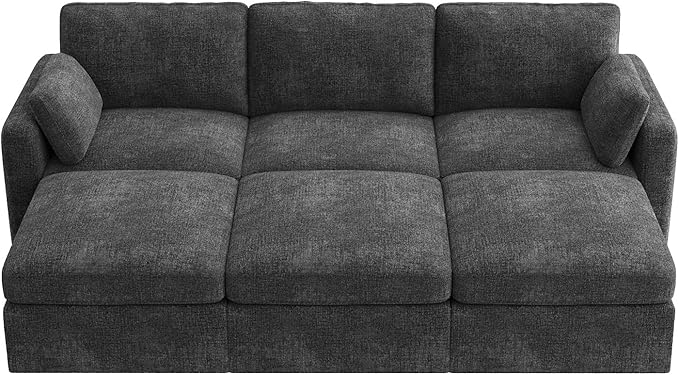 HONBAY Modular Sectional Sleeper Couch, Sectional Sofa with Storage Ottoman, Sleeper Sectional Couches for Living Room, Grey