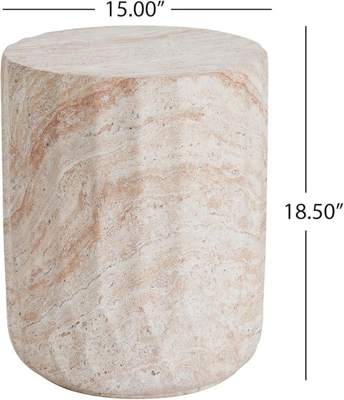 KEVINSPACE Small Side Coffee Table Outdoor MGO Round End Living Room Accent Sofa Bedside Couch Table Bedroom Apartment Indoor 15" W x18.5 H Beige Concrete