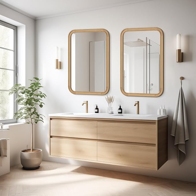 HOMECOOKIN Wood Bathroom Mirrors for Wall Mounted, 20" x 30" Rustic Wood Frame Wall Mirrors Decorative for Living Room or Bedroom Vanity Mirror (Natural) HH - Image 2