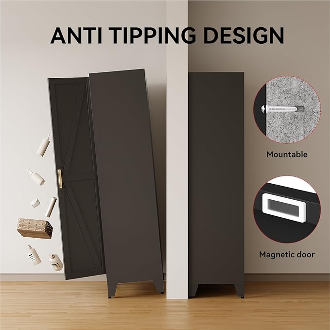 71" Tall Metal Armoire Wardrobe Closet,17.7" Deep By 31.5" Wide Portable Closet for Hanging Clothes,Wardrobe Cabinet with Adjustable Shelves for Bedroom Office Laundry Room,Black 1 Pack