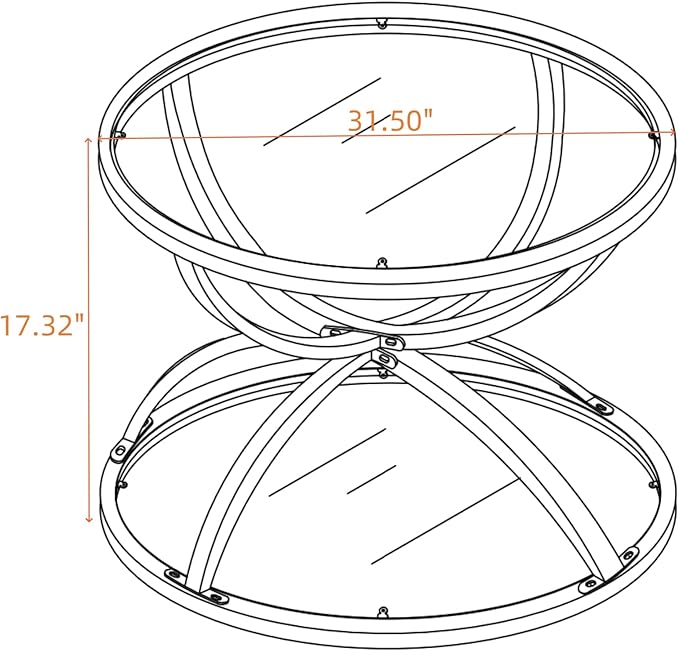32" Tempered Glass Round Coffee Table Modern Chrome Frame Dome Base Two Tiers Circle Living Room Center Tables