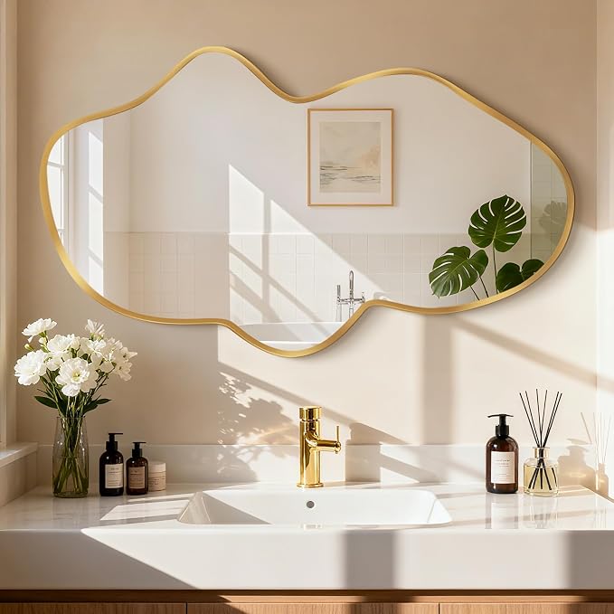 Irregular Wall Mirror, Gold Bathroom Wavy Abstract Mirror for Over Sink, Decorative Cloud-Shaped Wall Mirror, Stylish Shatter-Proof HD Mirror for Bedroom, Entryway (24"x39", M, 2 Pack) - Image 8