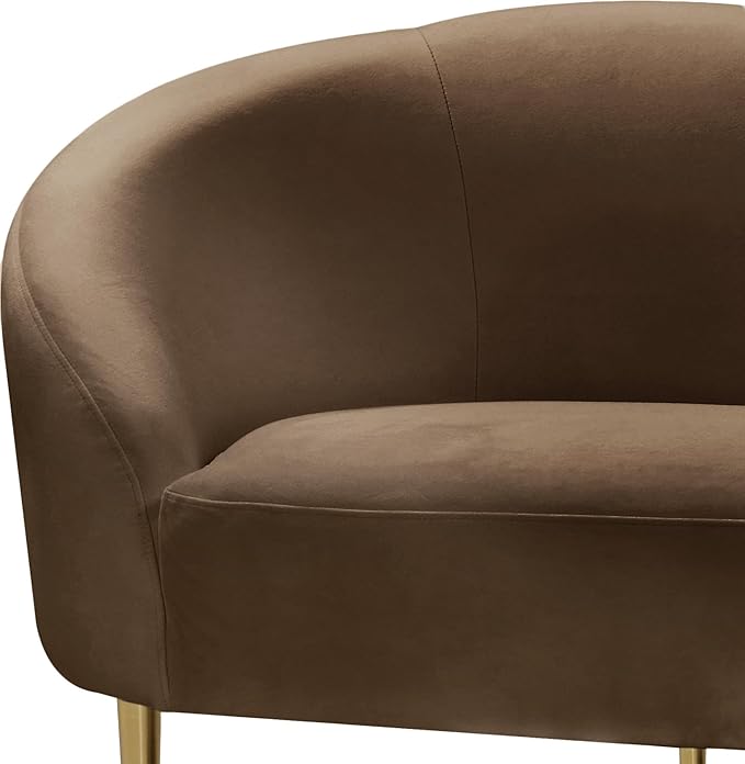 Meridian Furniture 659Brown-L Ritz Collection Modern | Contemporary Upholstered Loveseat with Rich Brown Velvet, Gold Metal Legs, Curved Contemporary Design, 67" W x 31.75" D x 30.5" H, Brown