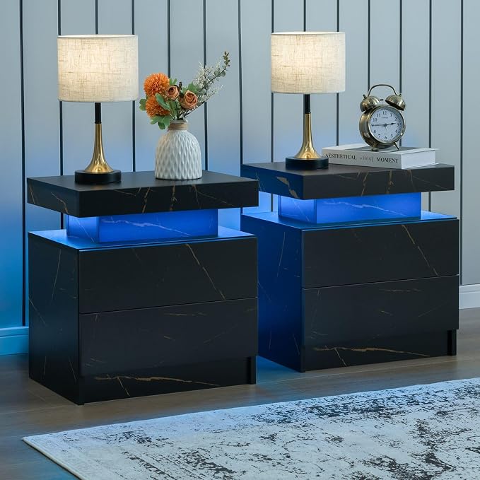 i-aplus LED Nightstand LED Bedside Table with 2 Drawers, Wooden Cabinet Unit with LED Lights for Bedroom, End Table Side Table for Bedroom Living Room… by Unknown