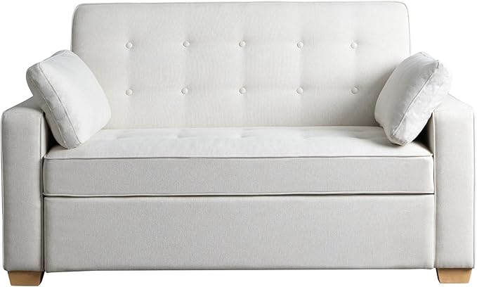 Serta Ainsley 66.5" Convertible Sleeper Loveseat, Full Size, Dreamcoil Comfort, Soft Woven Fabric, Oyster