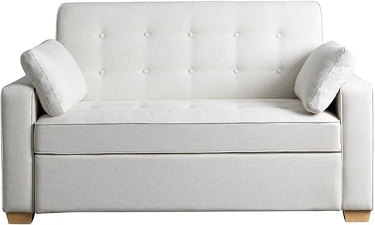 Serta Ainsley 66.5" Convertible Sleeper Loveseat, Full Size, Dreamcoil Comfort, Soft Woven Fabric, Oyster