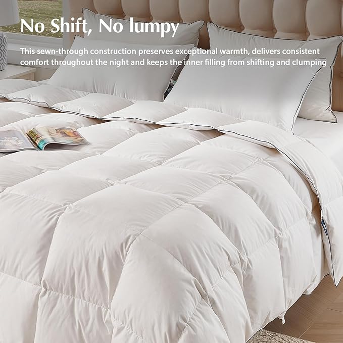 Pacific Coast Goose Feather Down Comforters King Size, 100% Cotton Extra Fluffy White Duvet Insert, Soft, Breathable, All Season Hotel Luxury Bedding Comforters, 8 Corner & Center Loops (106"x90")