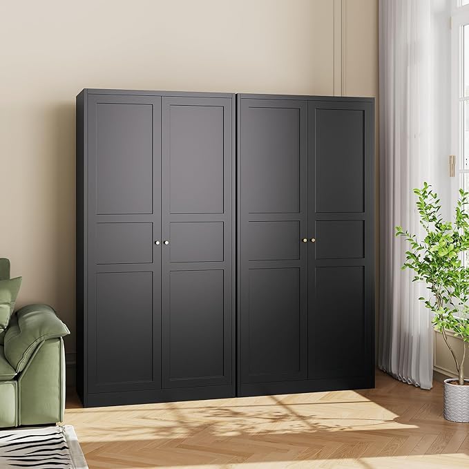 Metal Wardrobe Closet Cabinet,Armoire Wardrobe Closets Storage Cabinets with Doors and Shelves for Laundry Room,Bedroom,Home Office,Bathroom(Black