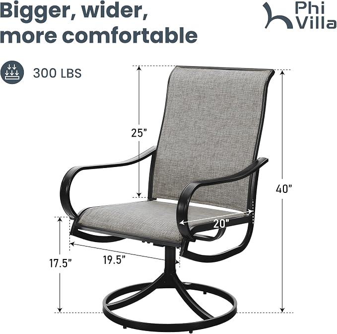 PHI VILLA Patio Swivel Dining Chairs Set of 8, Outdoor Metal Chair with Textilene Mesh Fabric, Gentle Rocker Chair, Black Frame for Deck Lawn Garden - Image 2