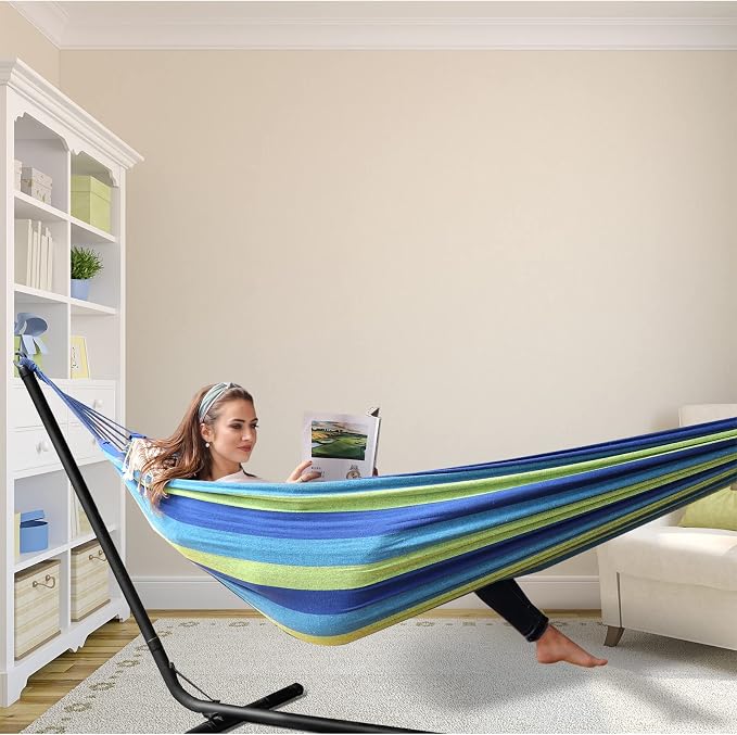 ANYOO Cotton Hammock Portable Camping Hammocks for Hanging Sturdy Garden Comfortable Fabric Hammock with Tree Straps Up to 660lbs with Travel Bag for Camping Outdoor/Indoor Patio Backyard - Image 7