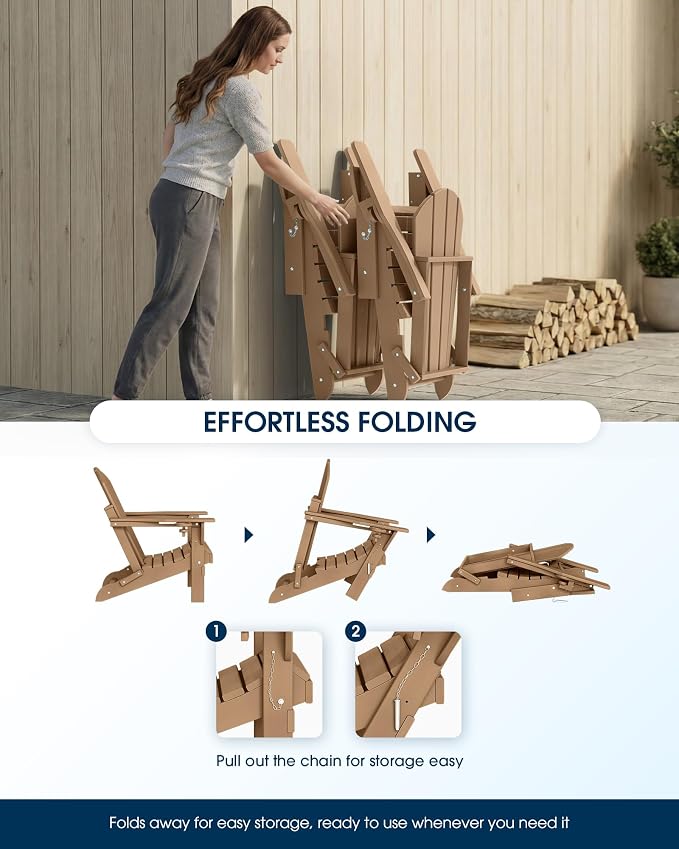 MUCHENGHY Folding Adirondack Chairs 4 Pack, Patio Chairs, Lawn Chairs, Outdoor Chairs, Adirondack Chair Plastic, Fire Pit Chairs, Weather Resistant with Cup Holder for Deck, Backyard, Garden(Teak) - Image 6