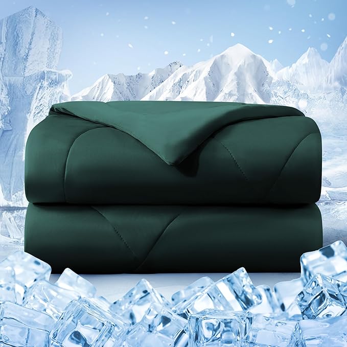 Cooling Comforter Queen Size, Double-Sided Cold Tech Quilted Bed Comforters Cooling Blanket for Hot Sleepers, Breathable Lightweight Summer Bedding, All-Season Ice Blanket, Emerald Green