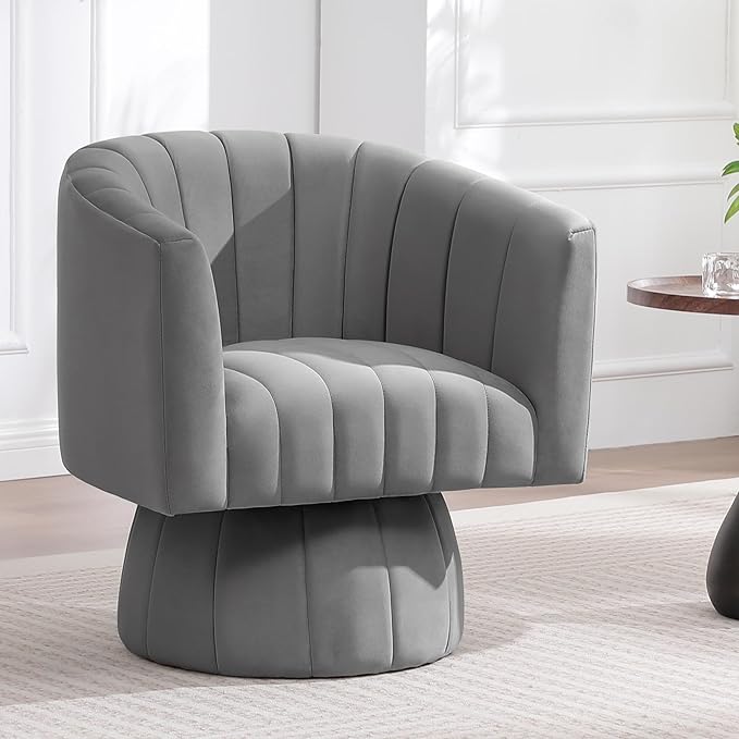 Swivel Accent Barrel Chair Set of 2, Cute Comfy Small Round 360° Arm Chair, Velvet Sofa Club Reading Chair for Living Room Bedroom Office Grey