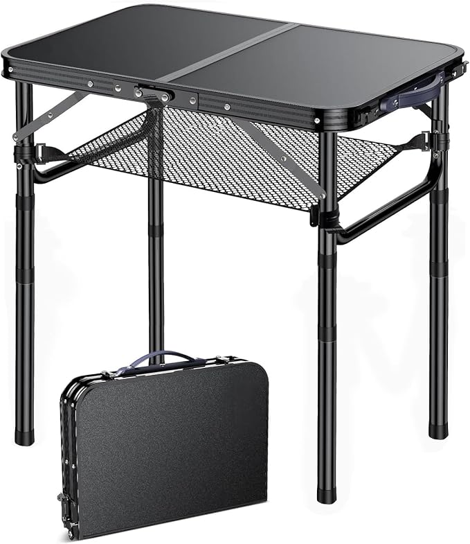 Yriuat Outdoor Side Table, Portable 3 Adjustable Height Small Outdoor Folding Table, Aluminum Foldable Patio Side Tables for Outside Indoor, Plant Stand Coffee End Table for Pool, Porch,Garden(Black) by Yriuat