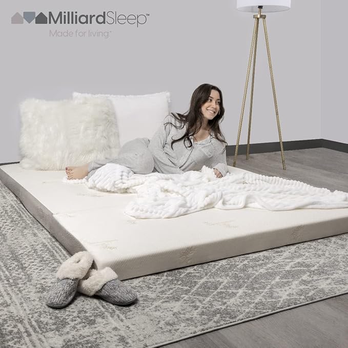 Milliard Trifold Mattress, Queen Size, 4 inch, Portable Foldable Mattress Queen with Medium Firm Foam, Washable Cover, Tri-Folding Floor Bed, Fold Up Guest Bed, RV Travel, Camping, 78" x 58”