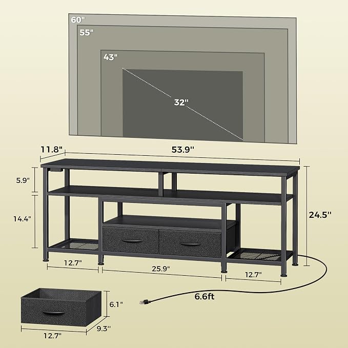 Huuger TV Stand for 55 60 Inch TV, Entertainment Center with Power Outlets and LED Lights, 54 Inch TV Console for Living Room, Media Console with Drawers and Shelves, Black - Image 6