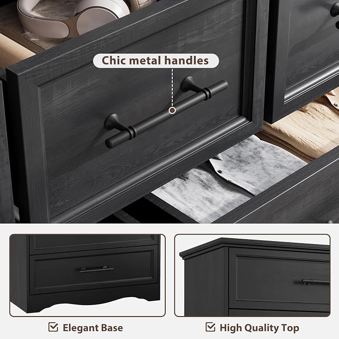 Black Dresser for Bedroom, Modern 7 Chest of Drawers, 47" Wide Chest of Drawers w/Brushed Metal Handle, Wood Closet Organizers and Storage Cabinet for Bedroom, Living Room, Hallway - Image 6