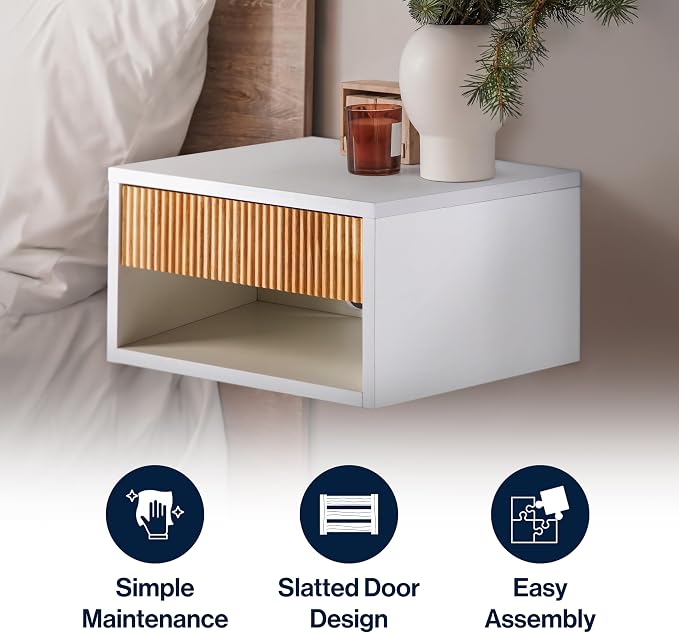 JONATHAN Y NST2001B Elise 15.71" Classic Contemporary Floating Wall Mounted Nightstand with Soft-Close Tambour Drawer and Cable Hole, White/Light Oak - Image 6