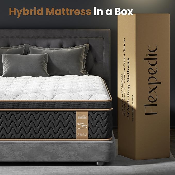 Extra Firm Full Mattress 14 Inch, Cooling Hybrid Bed in a Box, 7-Zones Individual Pocket Spring, Motion Isolation, Targeted Hip/Shoulder/Lumbar Support, Fiberglass-Free, 365-Night Trial, CertiPUR-US