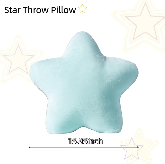 2PCS Star Pillow Set, 15.35’’ Cute Blue White Decorative Star Shaped Throw Pillows for Bed Couch, Aesthetic Soft Faux Plush Pillow Cushion for Room Bedroom Decor Sofa Chair (Blue&White)
