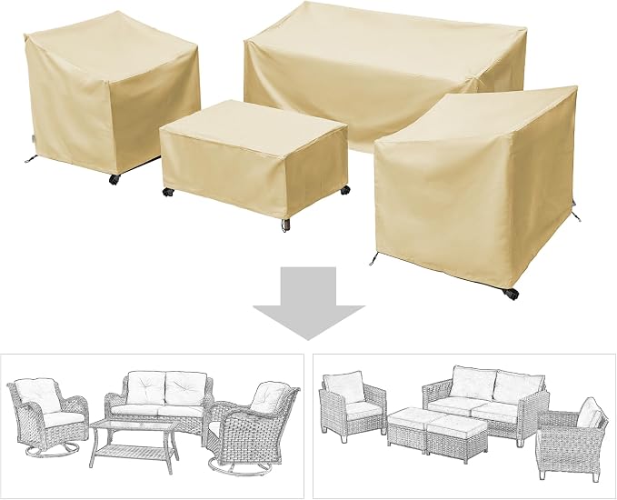 Patio Furniture Covers,Outdoor Furniture Cover Waterproof,Patio Furniture Set Covers for 4 Piece Outdoor Conversation Set,Patio Covers Set X-Large (Beige) - Image 5