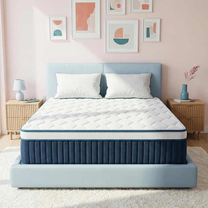 inight 12 Inch Full Size Hybrid Mattress in a Box, Medium Firm Supportive Nebulign Foam & Individual Pocket Springs, Motion Isolation, Fiberglass Free, CFR 1633 Compliant