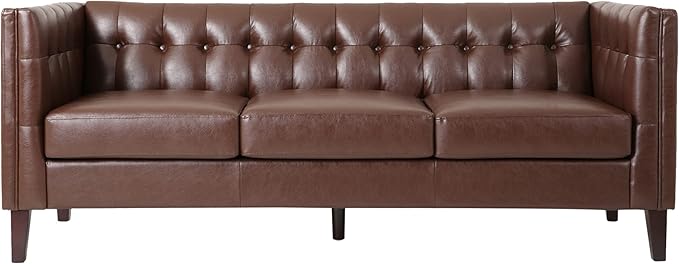 Pondway Tufted 3 Seater Sofa - Faux Leather - Dark Brown/Brown