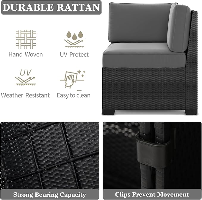 LayinSun 13 Pieces Outdoor Patio Furniture Set with 44" Fire Pit Table Rattan Sectional Sofa Conversation Sets