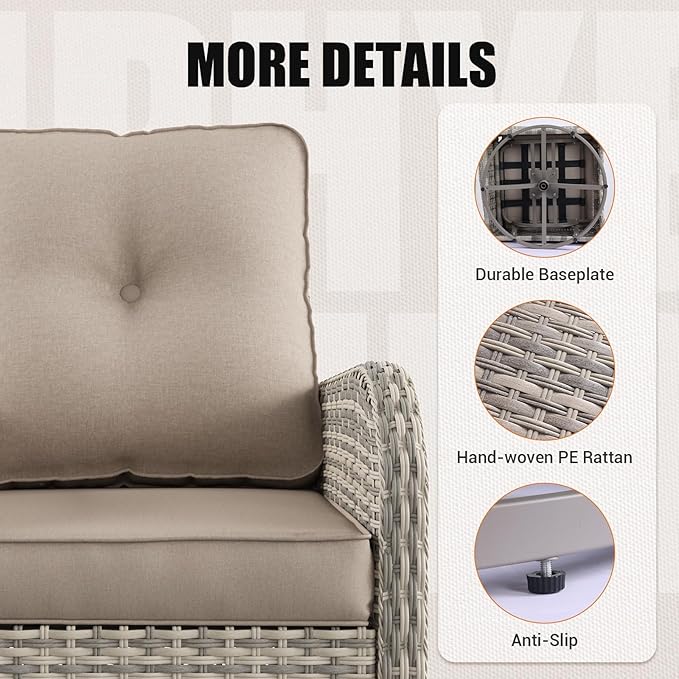 11-Piece Outdoor Patio Furniture Set with Rocking Swivel Chair Wicker Sectional Sofa Set, Patio Conversation Set with Ottomans & Coffee Table for Garden, Backyard, Poolside, Beige