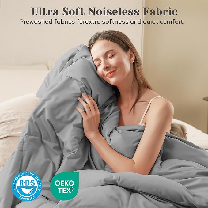 Joysoul King Size Down Comforter - All Season Ultra Soft Goose Down & Feather Fiber Fill, Luxury Hotel Dark Gray Duvet Insert with Corner Tabs (104" X 88")
