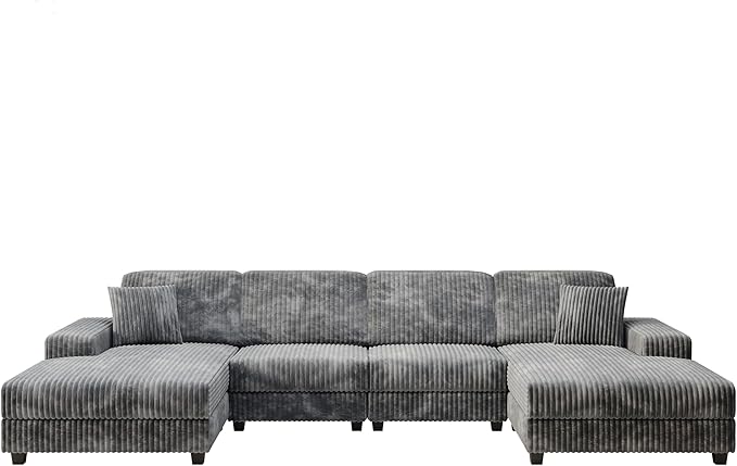 ERYE U-Shaped Modular Sectional Sofa Convertible Symmetrical Sofa Couch with Removable Chaise Lounges, U Shaped Double Chaises Sectional Couches with Storage Armrests